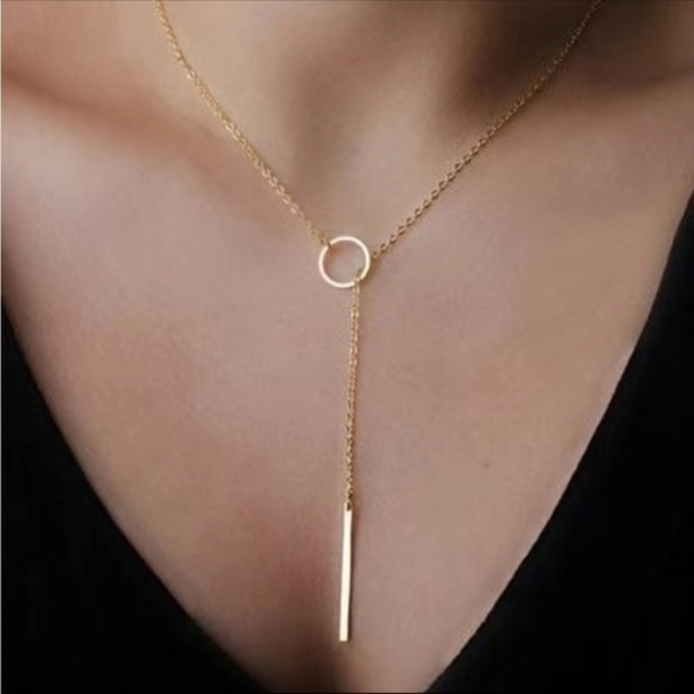 New! Simple Gold Chain Pendant Necklace Tone Adjustable Stick